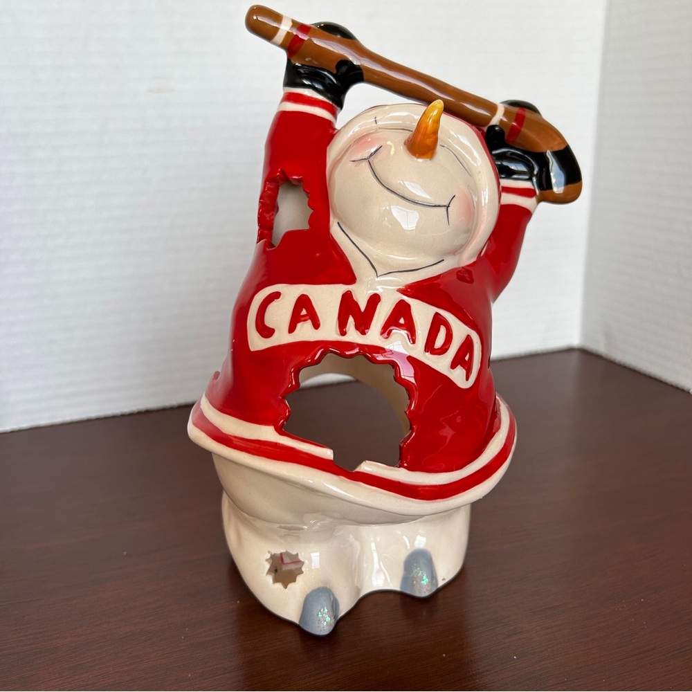 Heather Goldminc Hockey Snowmen Tealight Holder Blue Sky Clayworks Collection